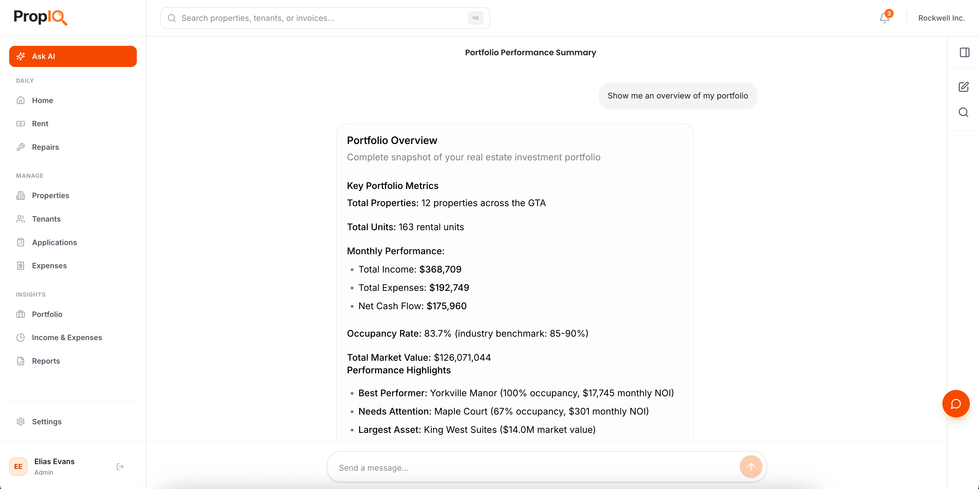 PropIQ AI Assistant with intelligent portfolio analysis